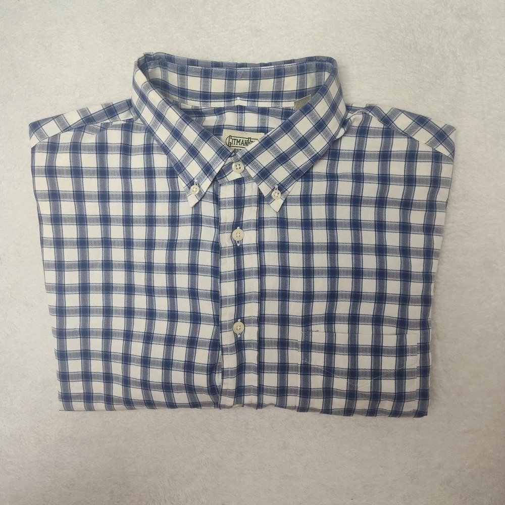 Gitman Bros. Shirt Mens XL Blue Plaid Button Up Long Sleeve Classic Work READ